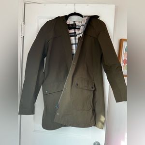 Olive green Barbour rain coat